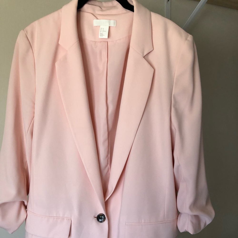 Soft pink blazer flirty chic
